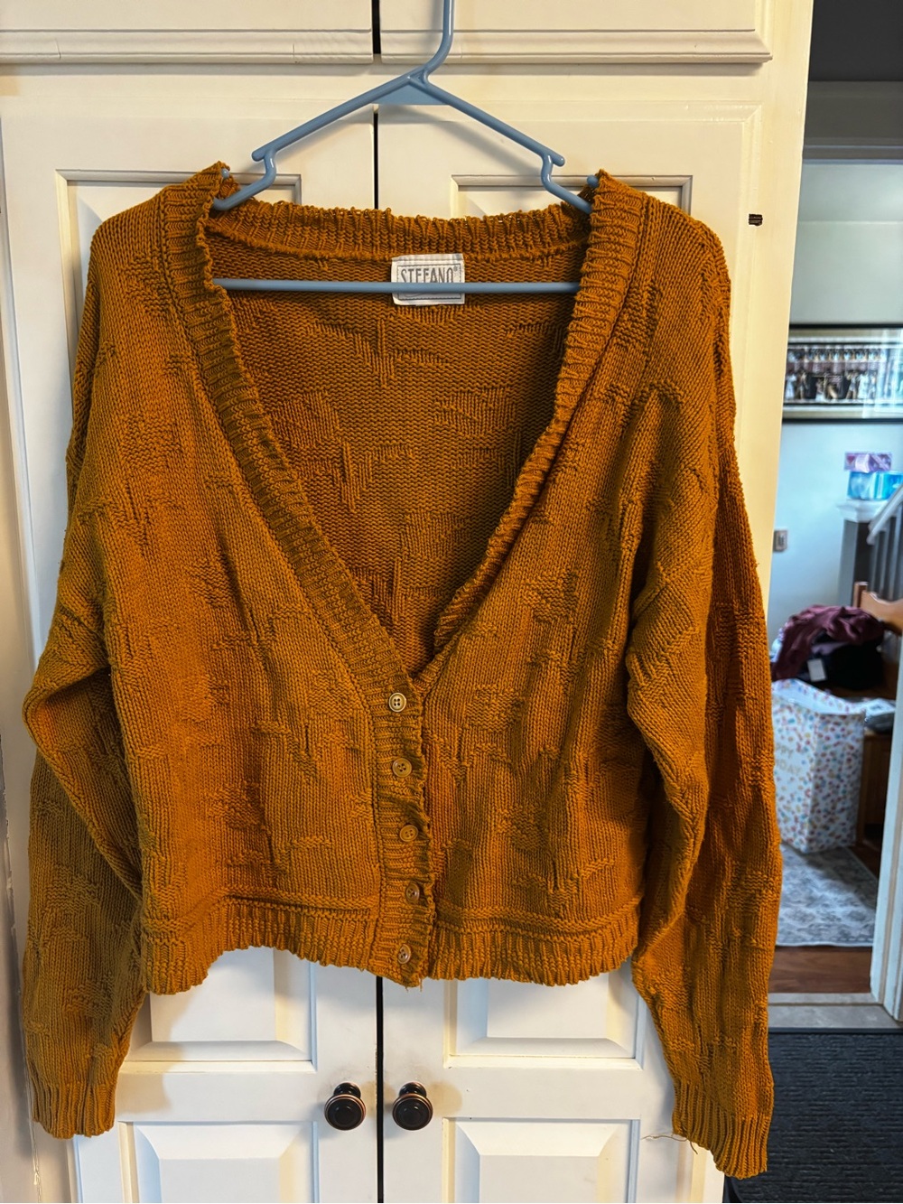 Vintage 1990s Stefani Mustard Gold Chunky Knit Cardigan M Made in USA